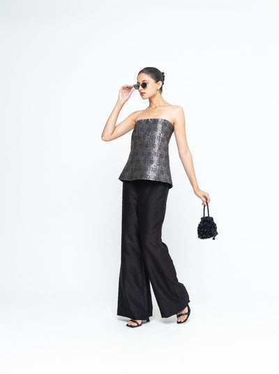 Dela - Strapless Brocade Top and Pants - Black