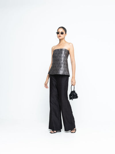 Dela - Strapless Brocade Top and Pants - Black