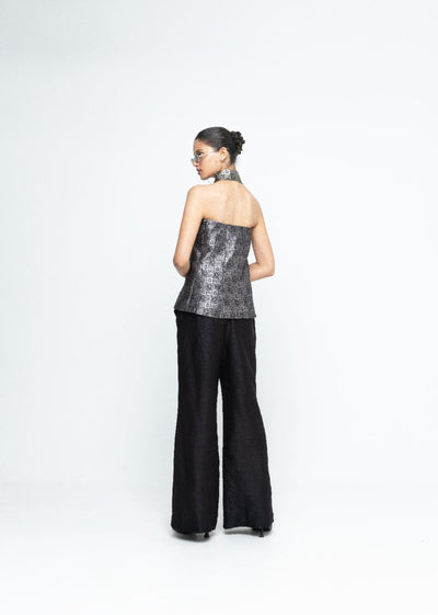 Dela - Strapless Brocade Top and Pants - Black