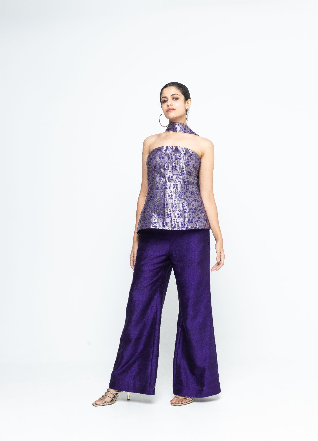 Dela - Strapless Brocade Top and Pants - Purple