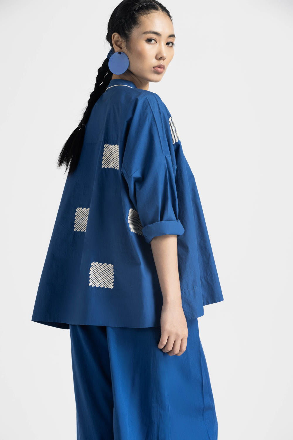 WAVE EMBROIDERY TOP CO ORD - ELECTRIC BLUE