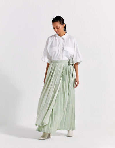 ASYMMETRIC PLEAT SKIRT - MINT