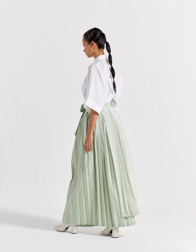 ASYMMETRIC PLEAT SKIRT - MINT
