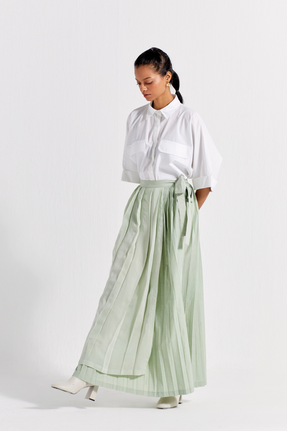 ASYMMETRIC PLEAT SKIRT - MINT