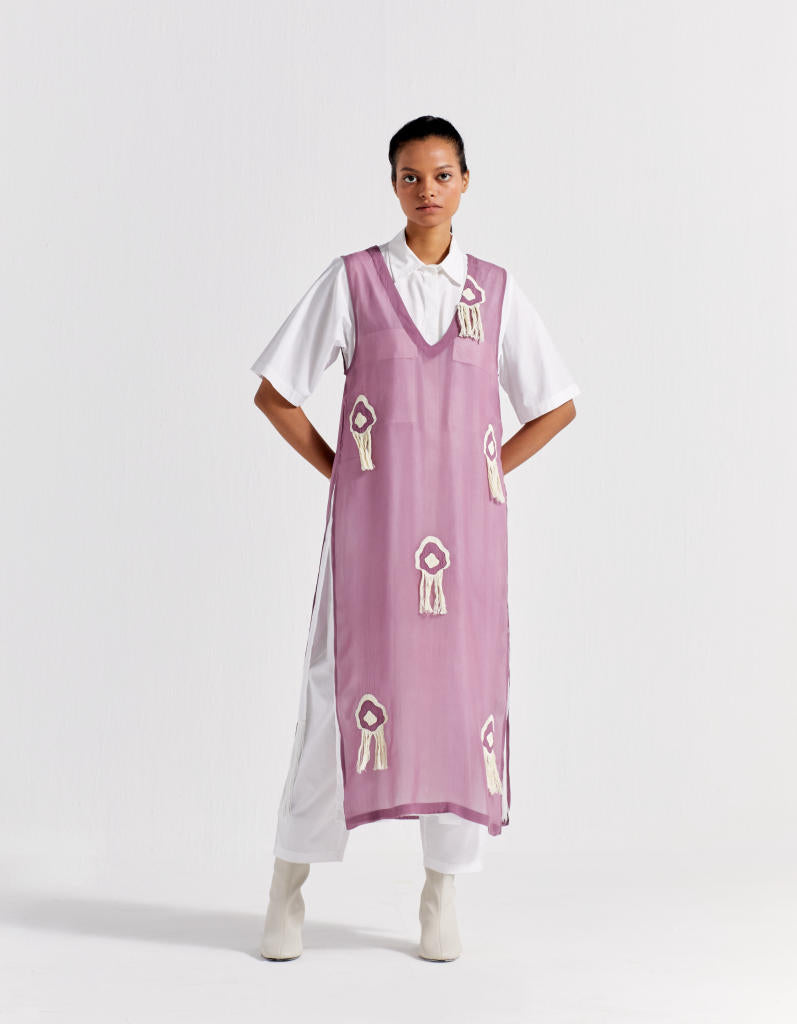 V NECK FRINGE OVERLAY CO-ORD ( SET OF 3 )