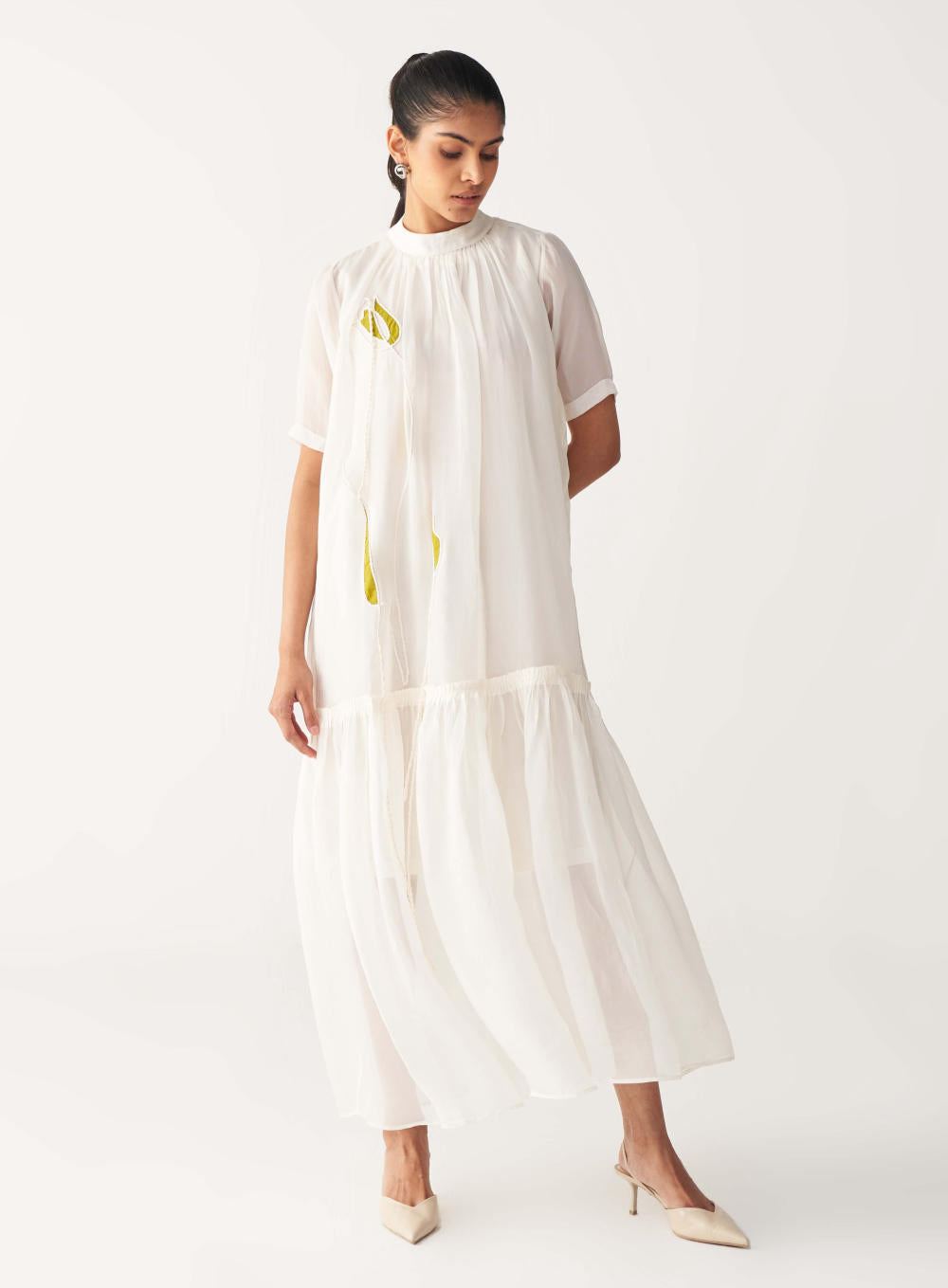SHEER BOTTOM FRILL DRESS +
IVORY CHANDERI SLIP-IVORY