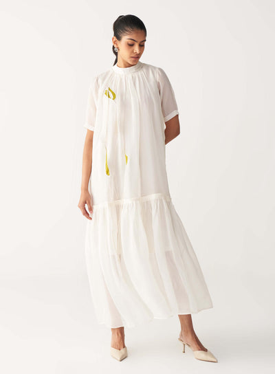 SHEER BOTTOM FRILL DRESS +
IVORY CHANDERI SLIP-IVORY