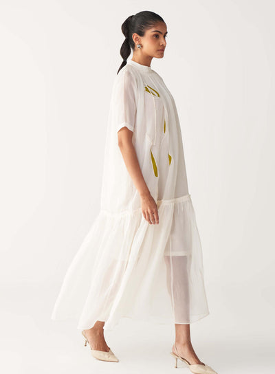 SHEER BOTTOM FRILL DRESS +
IVORY CHANDERI SLIP-IVORY