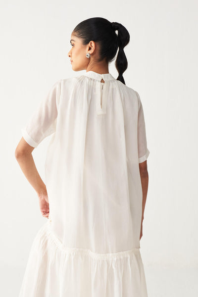 SHEER BOTTOM FRILL DRESS +
IVORY CHANDERI SLIP-IVORY