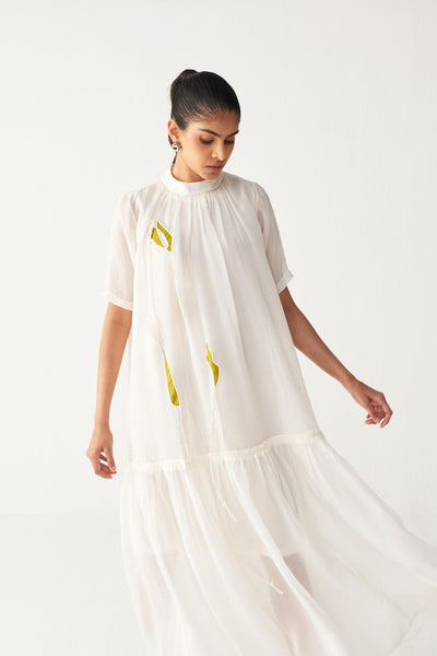 SHEER BOTTOM FRILL DRESS +
IVORY CHANDERI SLIP-IVORY