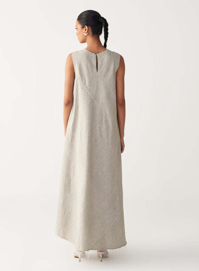DIAGONAL PLEAT DRESS-BEIGE