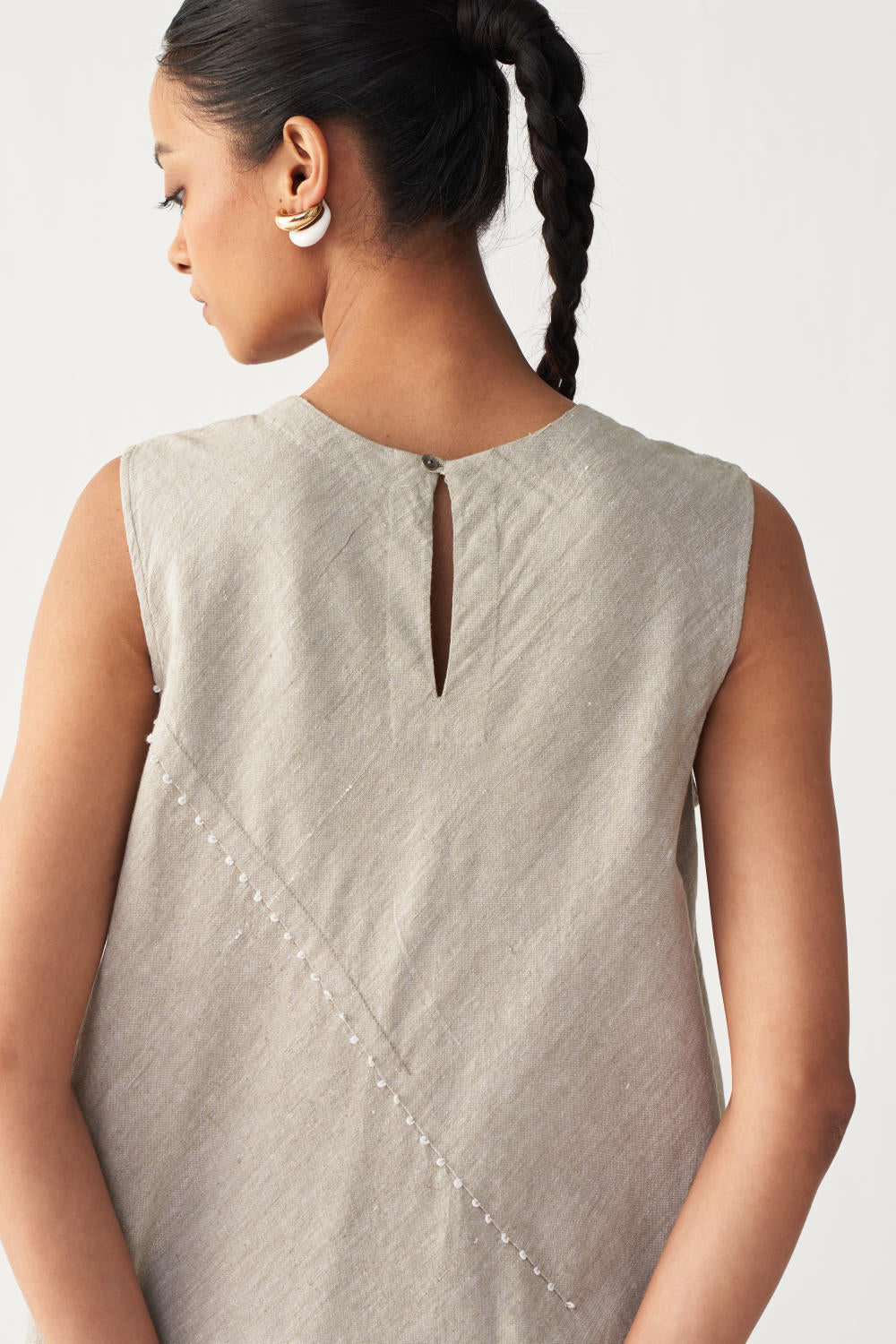 DIAGONAL PLEAT DRESS-BEIGE