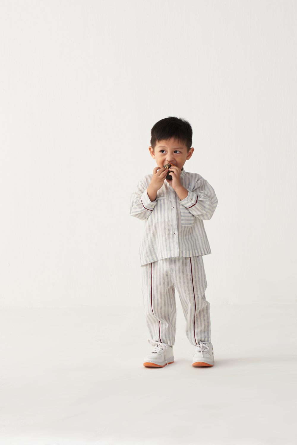 KIDS BAND COLLAR SHIRT- BLUE/STRIPE