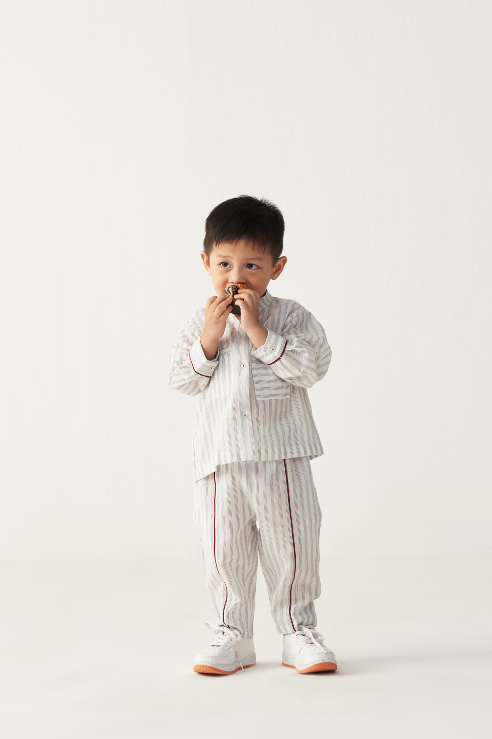 KIDS BAND COLLAR SHIRT- BLUE/STRIPE