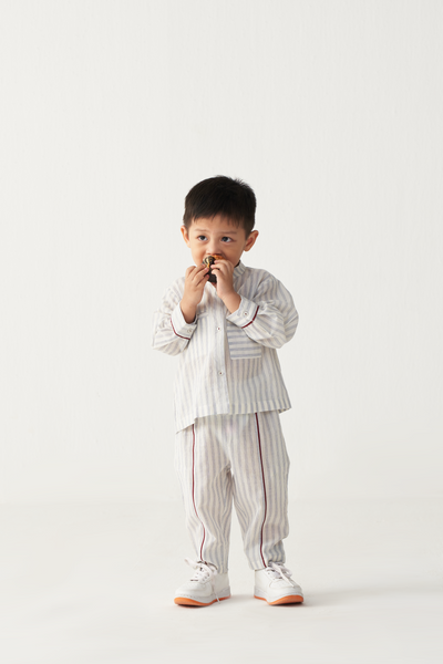 KIDS BAND COLLAR SHIRT- BLUE/STRIPE
