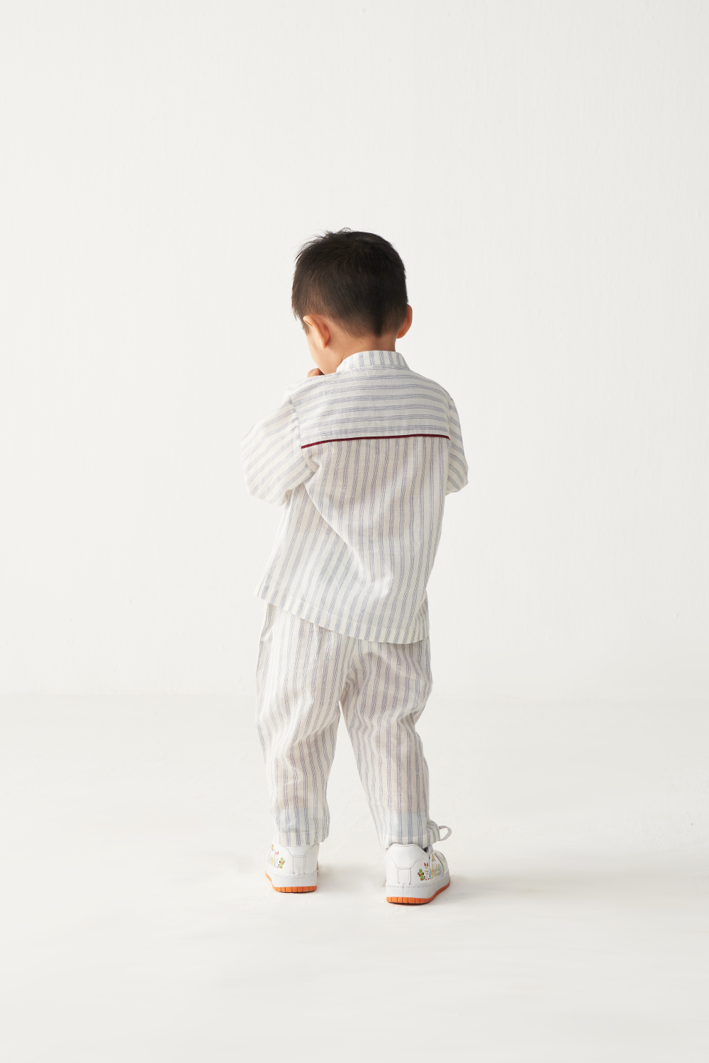 KIDS BAND COLLAR SHIRT- BLUE/STRIPE
