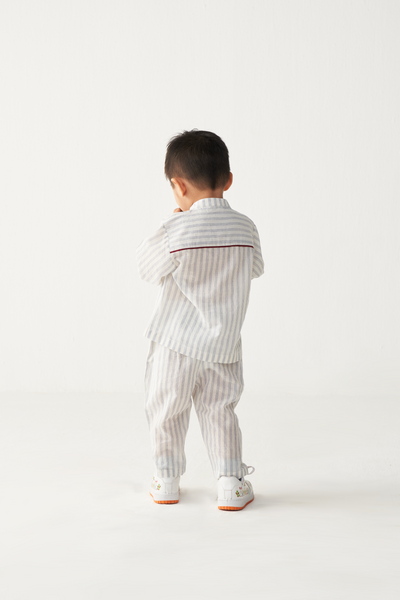 KIDS BAND COLLAR SHIRT- BLUE/STRIPE