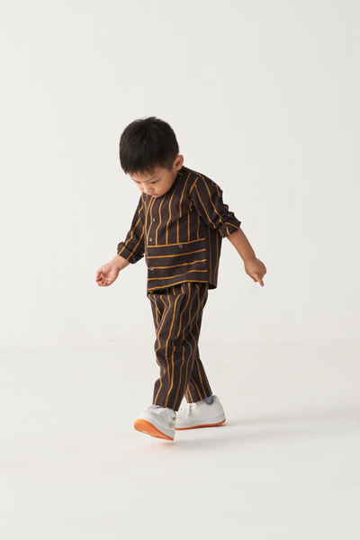 KIDS BAND COLLAR SHIRT- CHARCOAL/MUSTARD