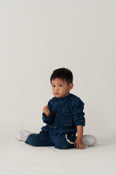 KIDS DOUBLE PATCH POCKET SHIRT CO-ORD-INDIGO
