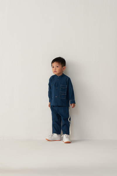 KIDS DOUBLE PATCH POCKET SHIRT CO-ORD-INDIGO