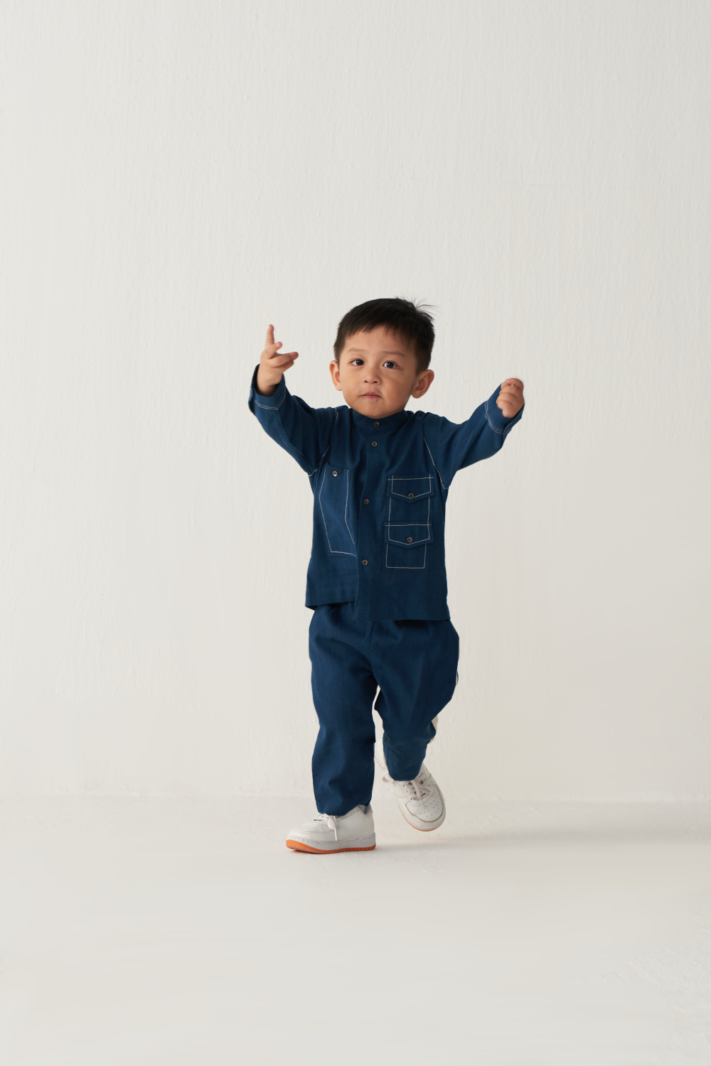 KIDS DOUBLE PATCH POCKET SHIRT CO-ORD-INDIGO