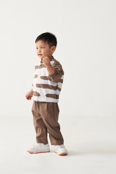 KIDS ABSTRACT BOMBER JACKET CO-ORD-CEDAR & WHITE