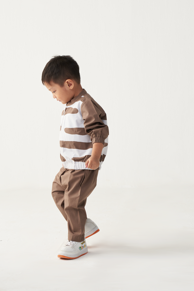 KIDS ABSTRACT BOMBER JACKET CO-ORD-CEDAR & WHITE