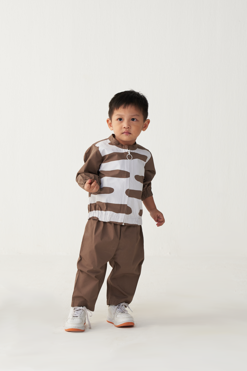 KIDS ABSTRACT BOMBER JACKET CO-ORD-CEDAR & WHITE