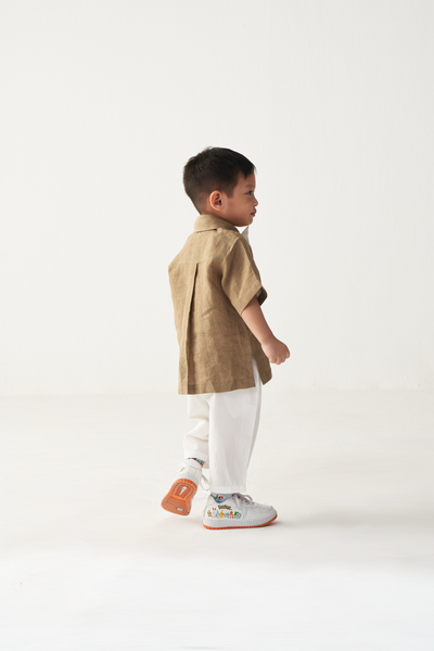 KIDS EMB. CIRCLE SHIRT CO-ORD-SAND & WHITE