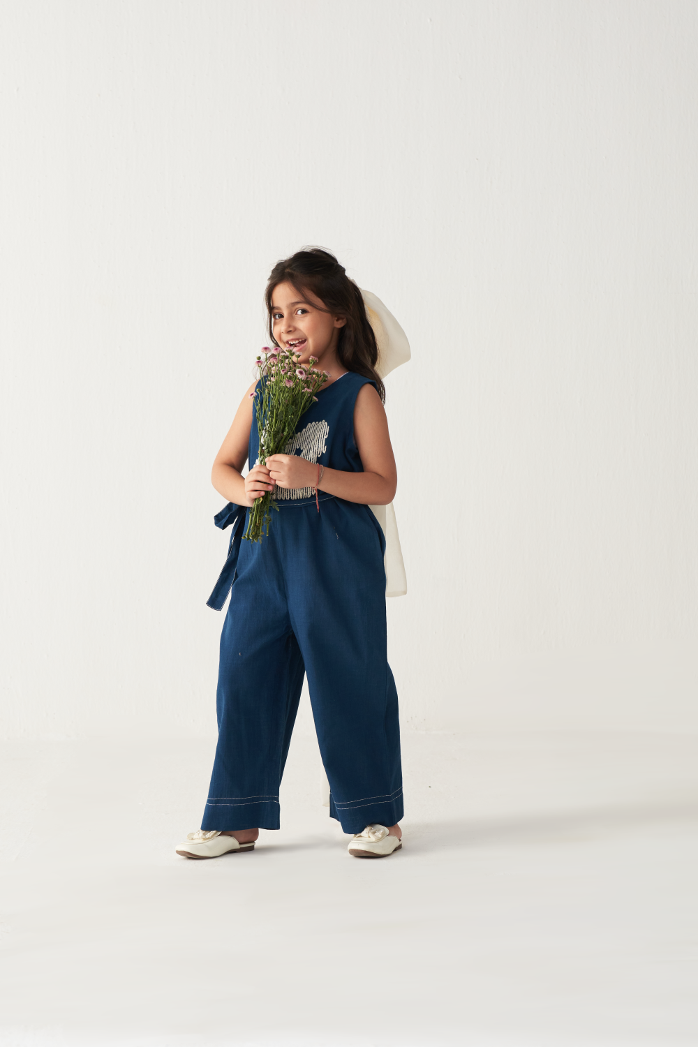 KIDS FLORAL JUMPSUIT-INDIGO