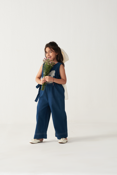 KIDS FLORAL JUMPSUIT-INDIGO