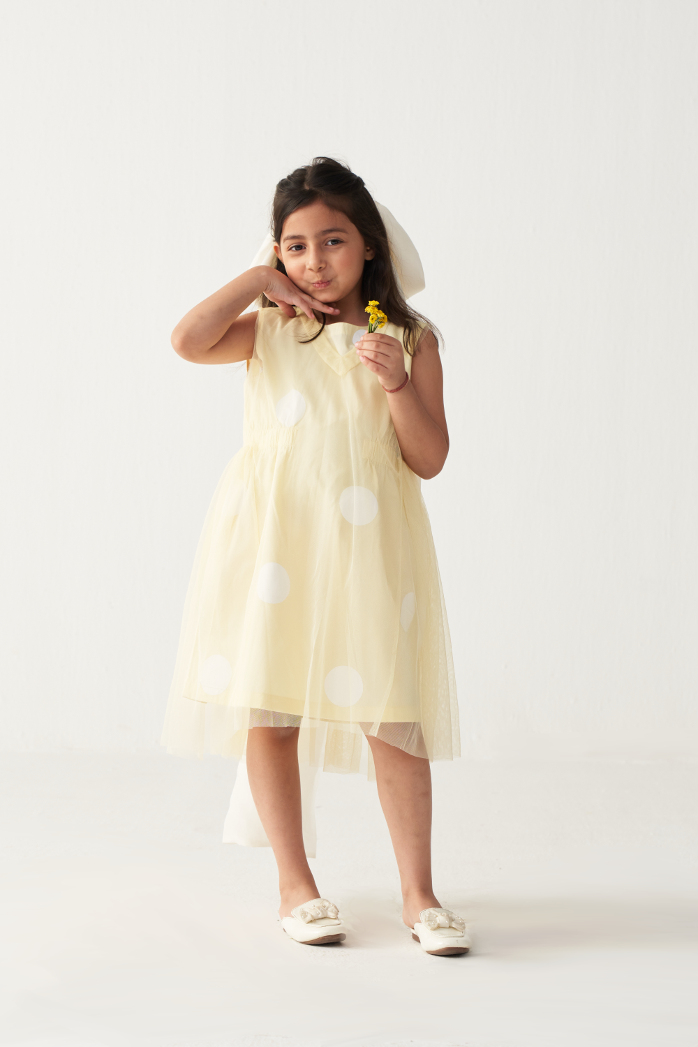 KIDS SIDE ELASTIC DRESS + NET SLIP-LEMON