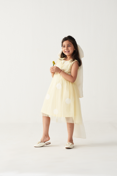 KIDS SIDE ELASTIC DRESS + NET SLIP-LEMON