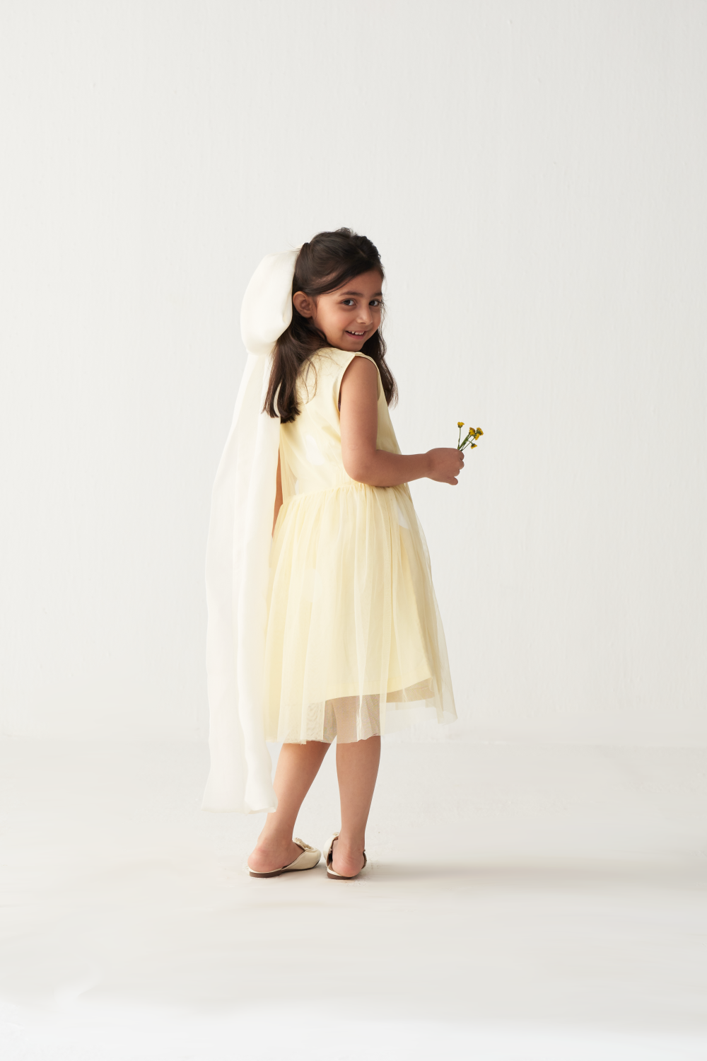 KIDS SIDE ELASTIC DRESS + NET SLIP-LEMON