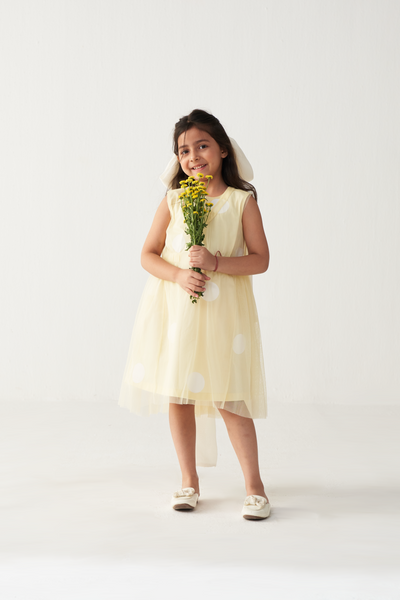 KIDS SIDE ELASTIC DRESS + NET SLIP-LEMON