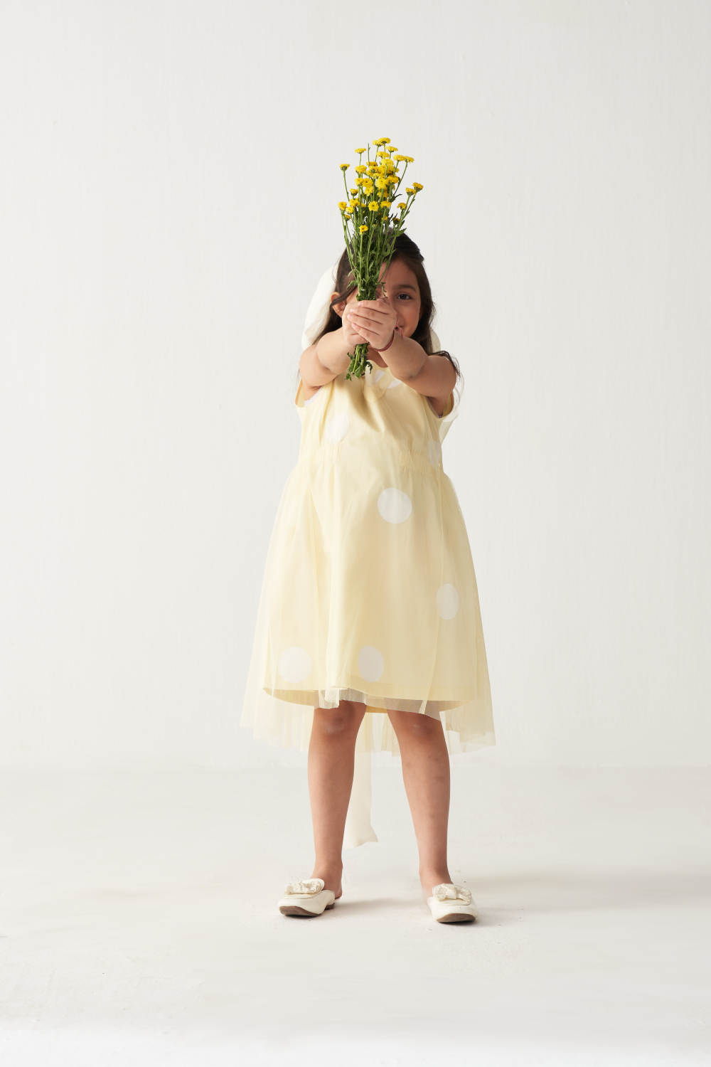 KIDS SIDE ELASTIC DRESS + NET SLIP-LEMON