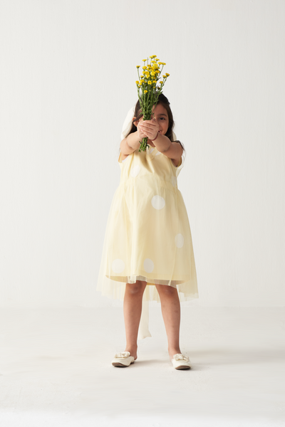 KIDS SIDE ELASTIC DRESS + NET SLIP-LEMON
