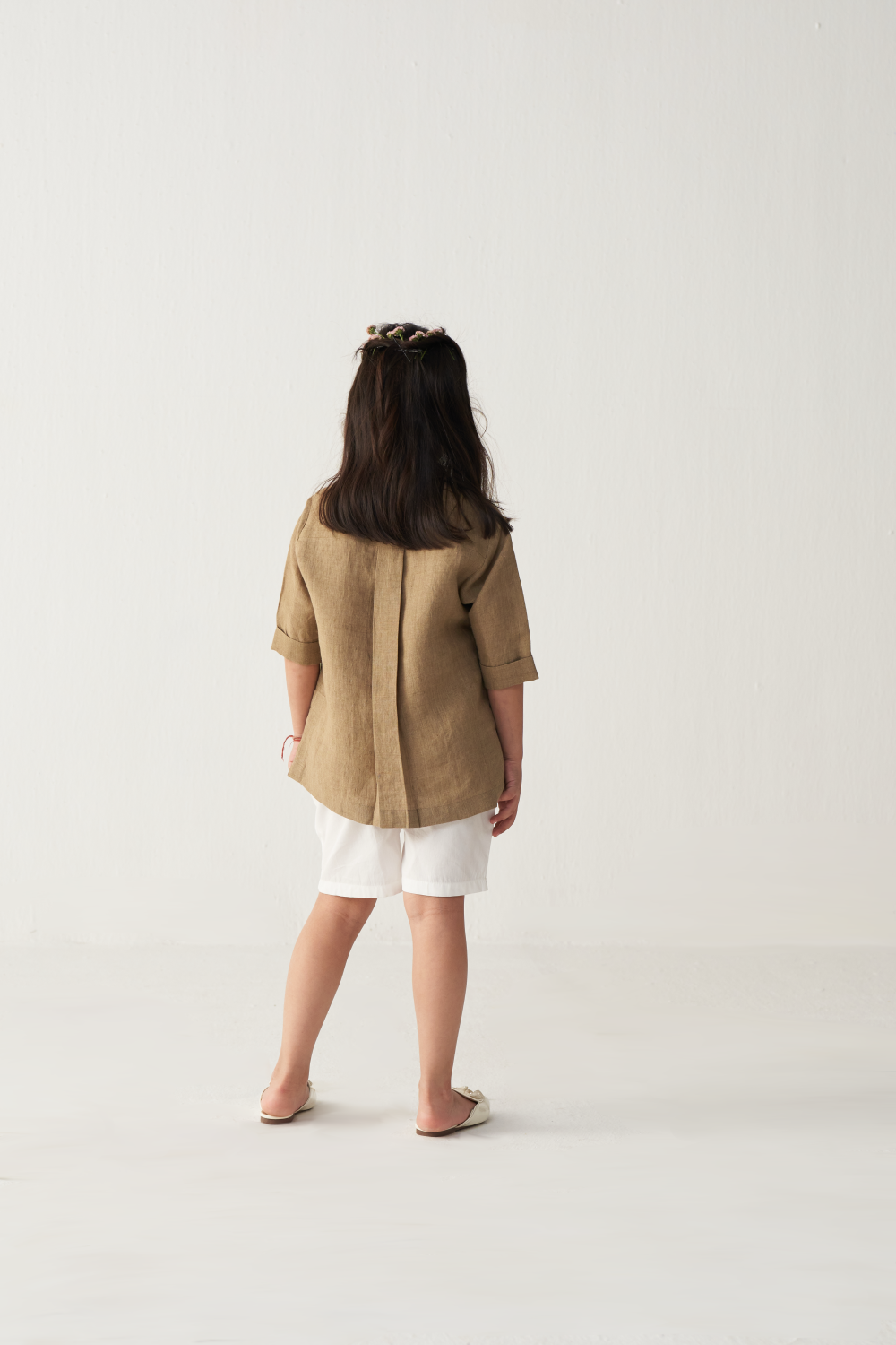 KIDS EMB. FLORAL SHIRT-SAND