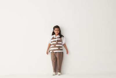 KIDS ABSTRACT APPLIQUE TOP (CO-ORD)-CEDAR & WHITE