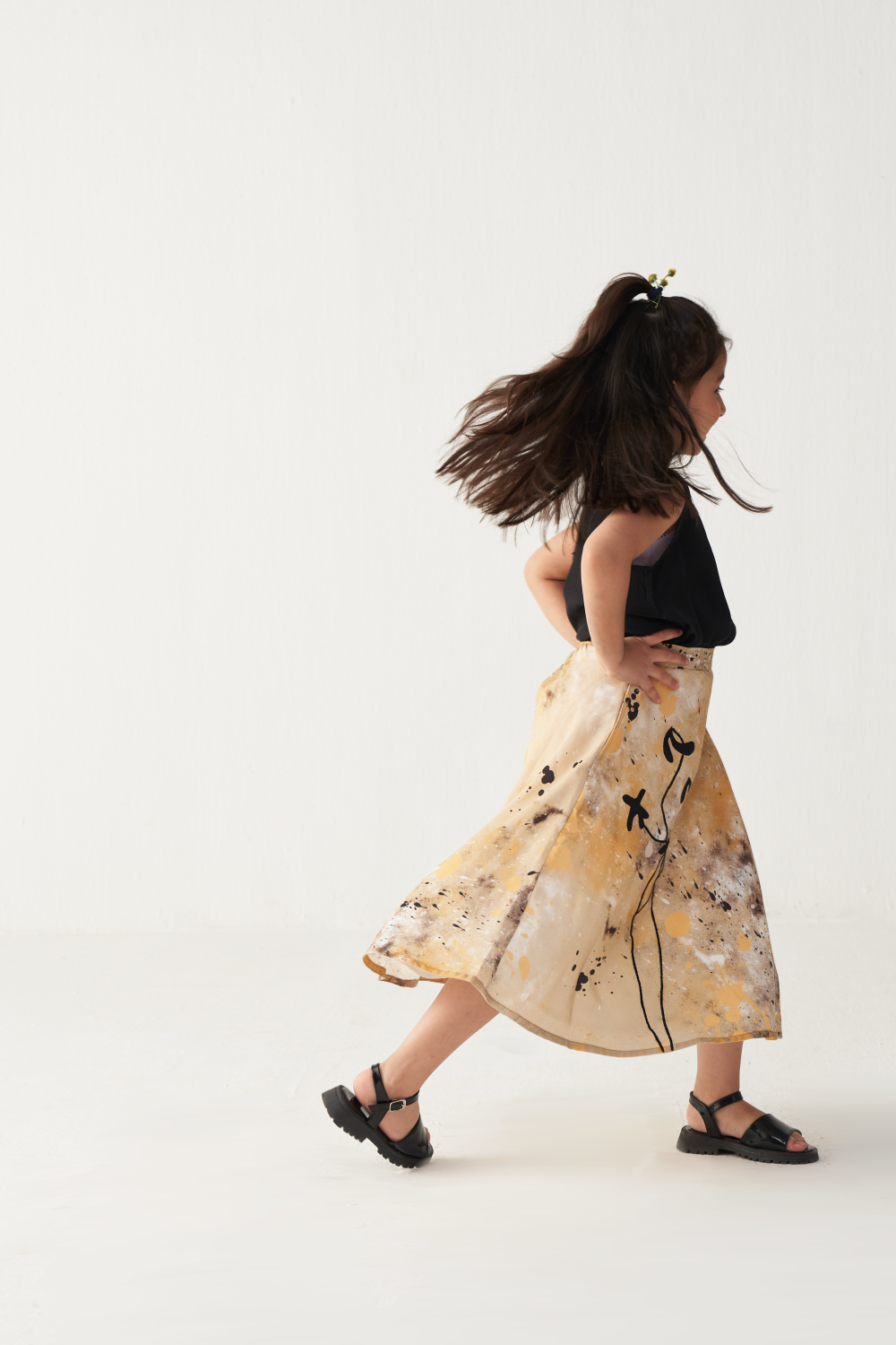 KIDS ROUND NECK TOP (CO-ORD)-BLACK & MUSTARD