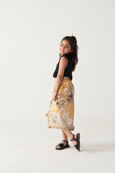 KIDS ROUND NECK TOP (CO-ORD)-BLACK & MUSTARD