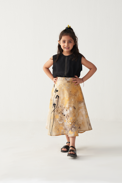 KIDS ROUND NECK TOP (CO-ORD)-BLACK & MUSTARD