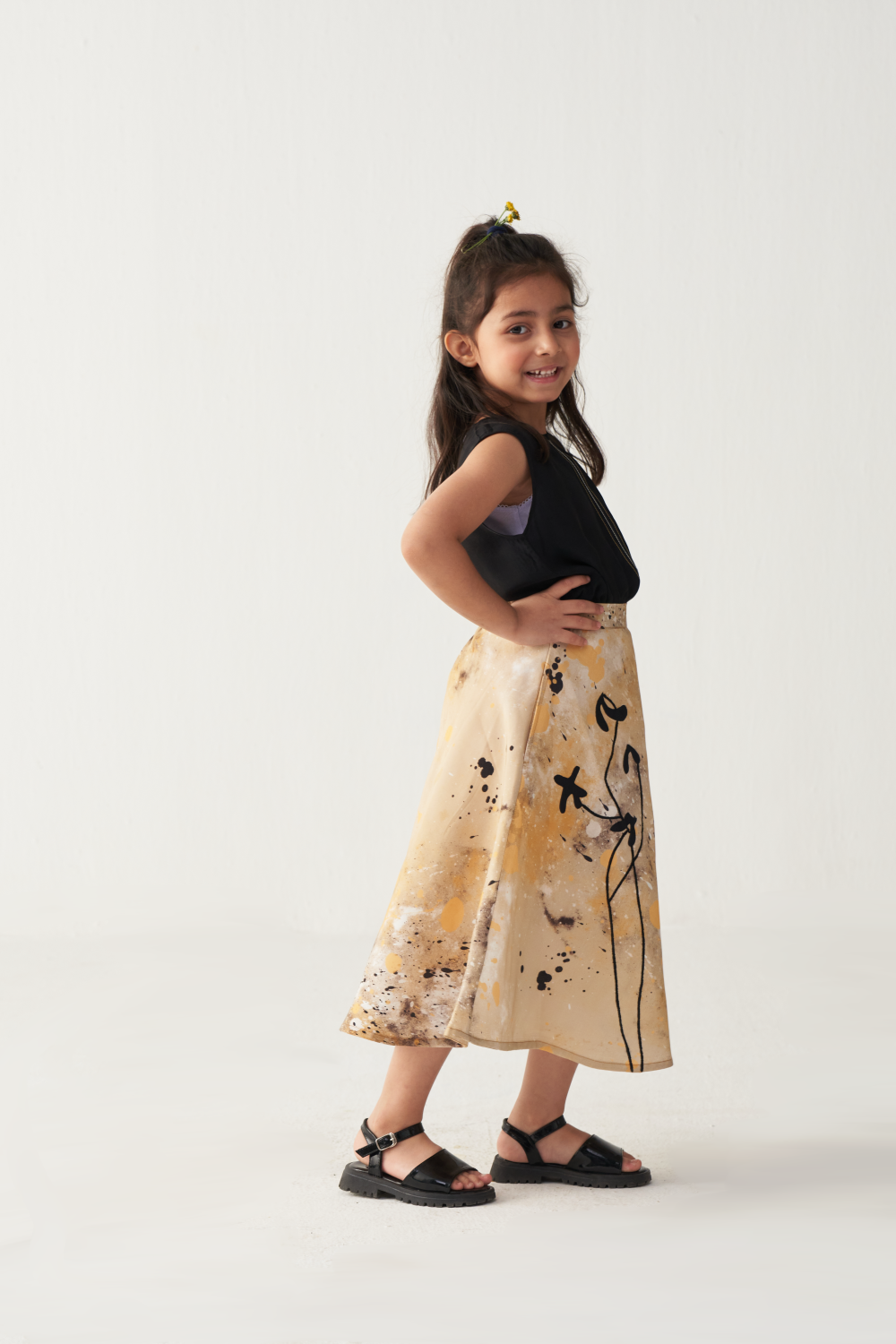 KIDS ROUND NECK TOP (CO-ORD)-BLACK & MUSTARD