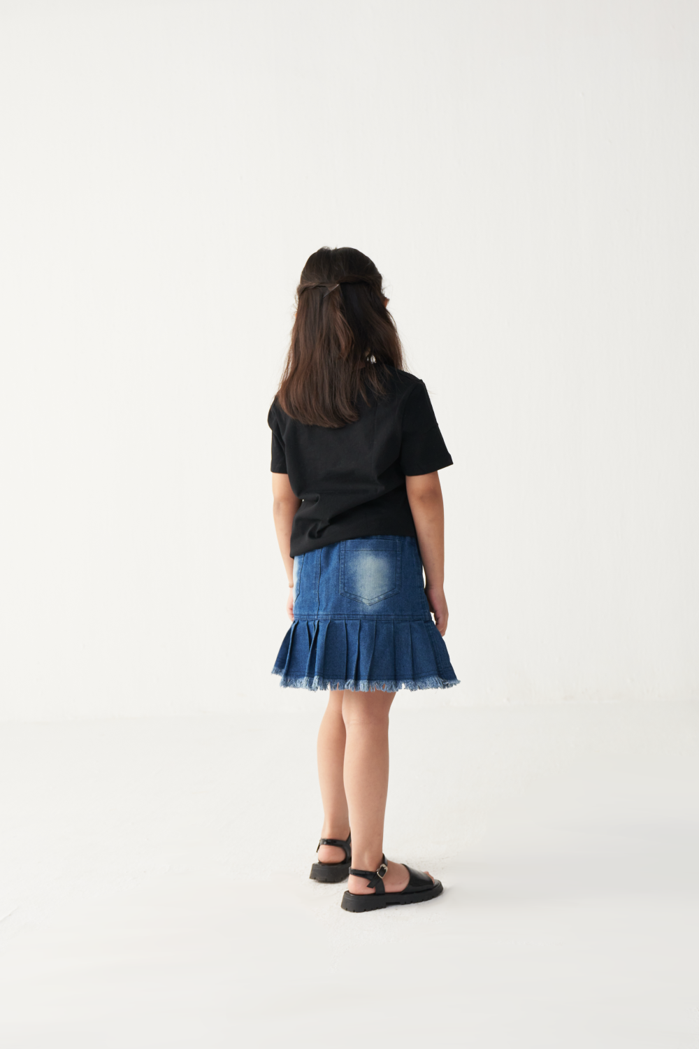 KIDS FLORAL FRINGE T-SHIRT-BLACK