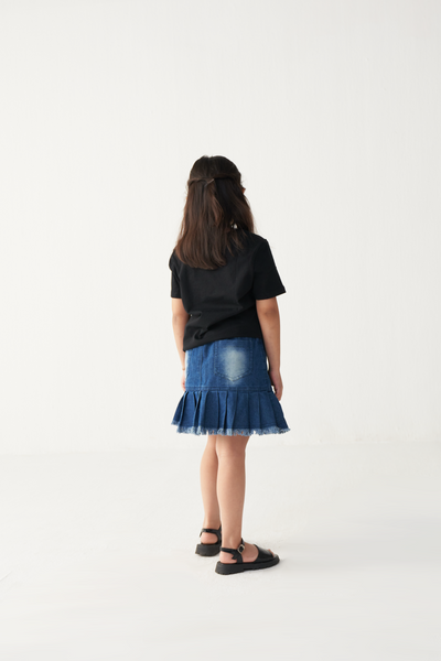KIDS FLORAL FRINGE T-SHIRT-BLACK