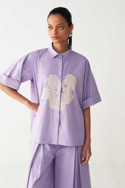 FLORAL EMB. SHIRT-LAVENDER