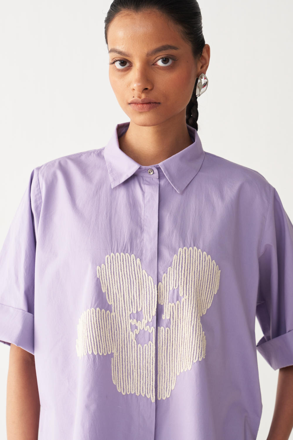 FLORAL EMB. SHIRT-LAVENDER
