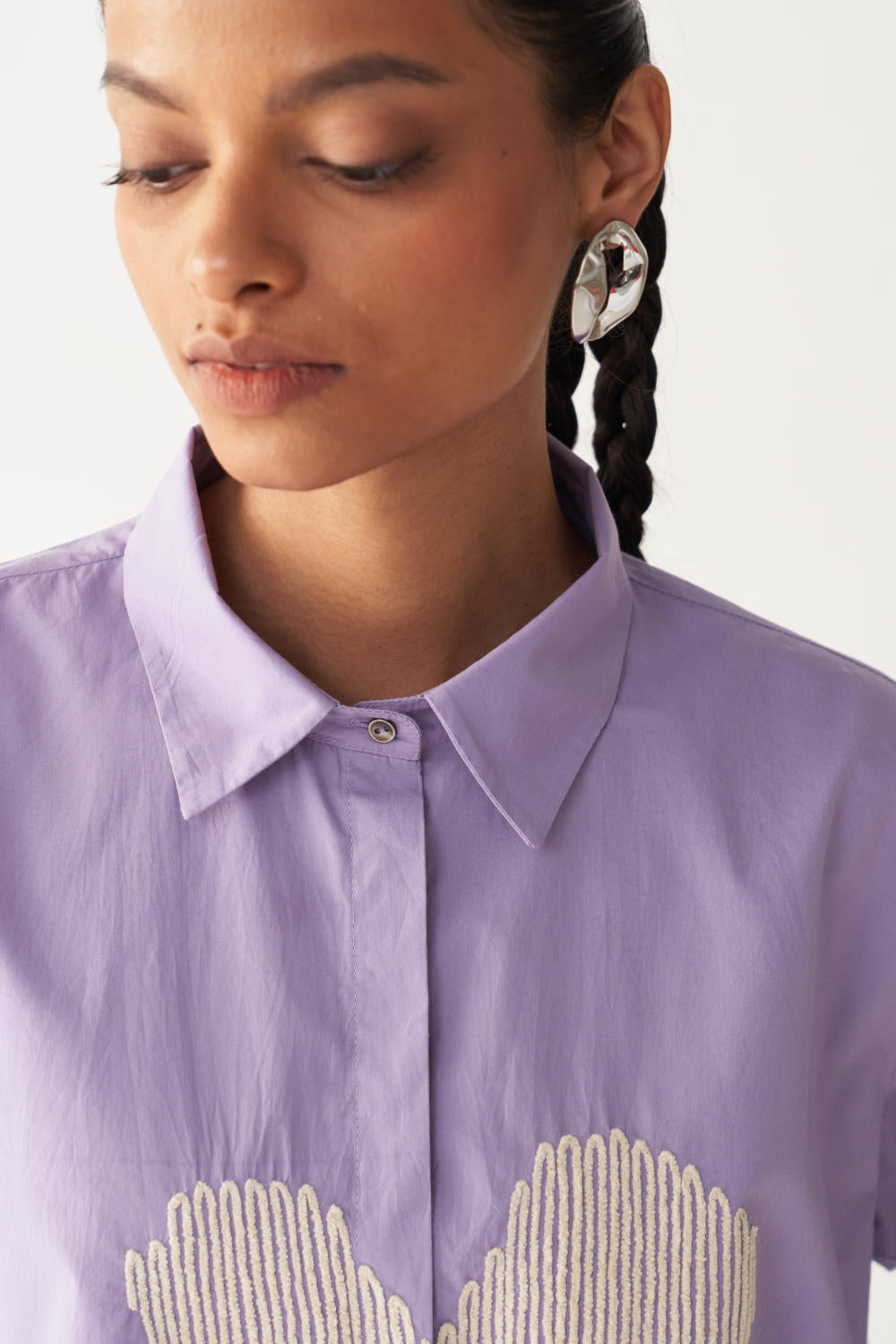 FLORAL EMB. SHIRT-LAVENDER