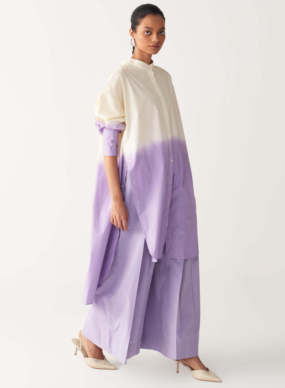DIP DYE SIDE BUTTON TUNIC-LAVENDER/