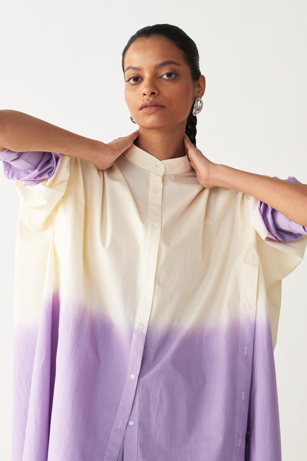 DIP DYE SIDE BUTTON TUNIC-LAVENDER/